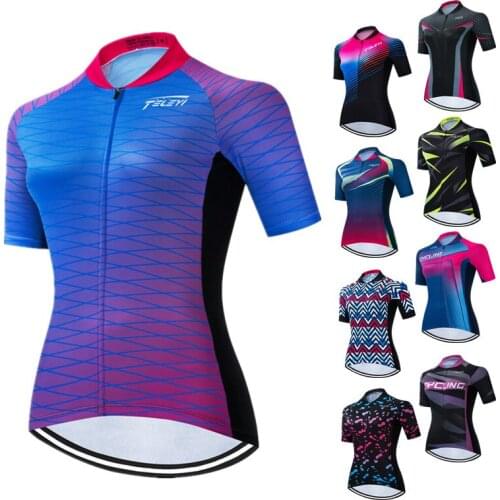 Teleyi Bike Team Cycling Jersey Women Short Sleeve MTB Bike Jersey Shirt Quick Dry Bicycle Jersey Racing Sport Cycling Clothes