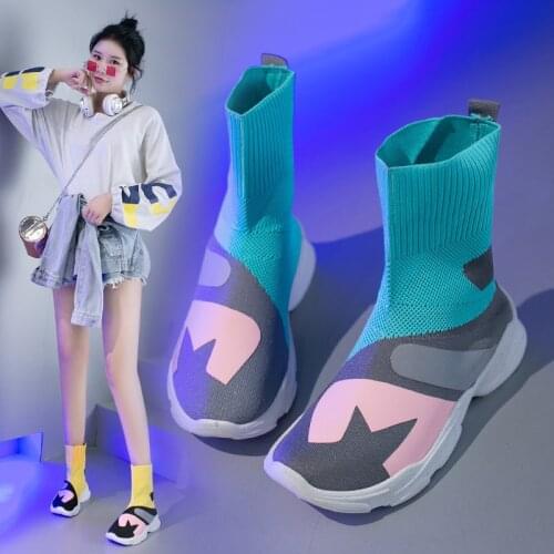2021 New High-top Mesh Breathable Women Socks Shoes Elastic Womens Casual Flat Shoes Colorful Fashion Ladies Platform Flats