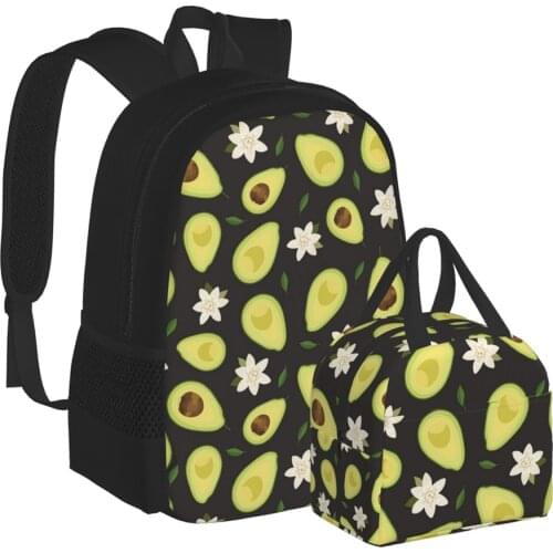 WHEREISART 2pcs Women Backpack With Lunch Bag Students Travel School Bagpack Floral Avocado Prints Mochila Feminina Dropshipping