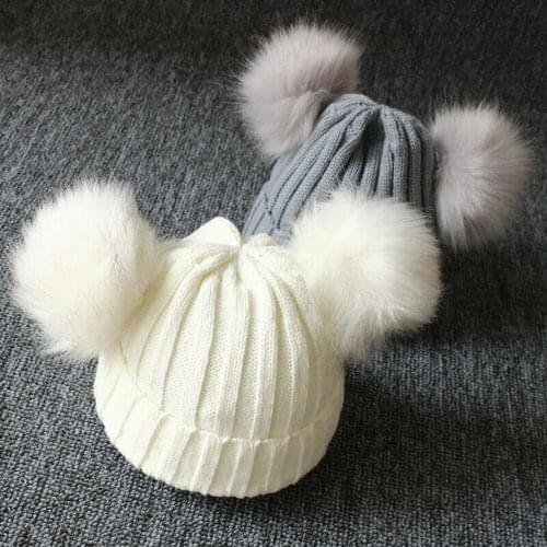 Adult Winter Brand Cap Double Real Fur Ball Pom Poms Hat For Lady Hat Knitted Cap Hat Skullies Women Beanies 1-3 Years Old