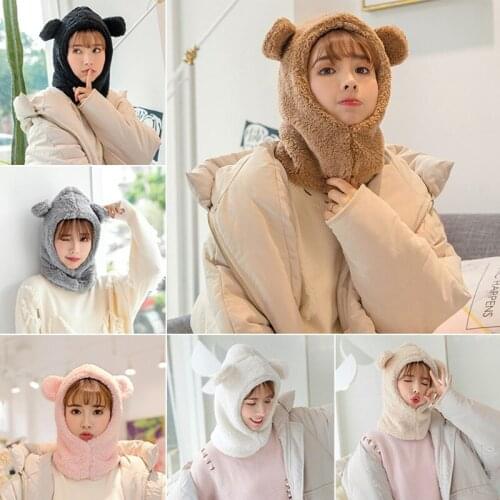 Winter Cute Selling Cute Bear Ears Warm Hat Windproof Neck Scarf Cap Student Women Plus Cashmere Cap