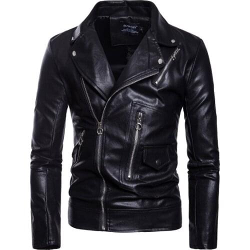 2019 New arrival Motorcycle Leather Jacket Men Casual Biker Jacket Slim Fit Zippers Male Faux Leather Jackets and Coats M-5XL