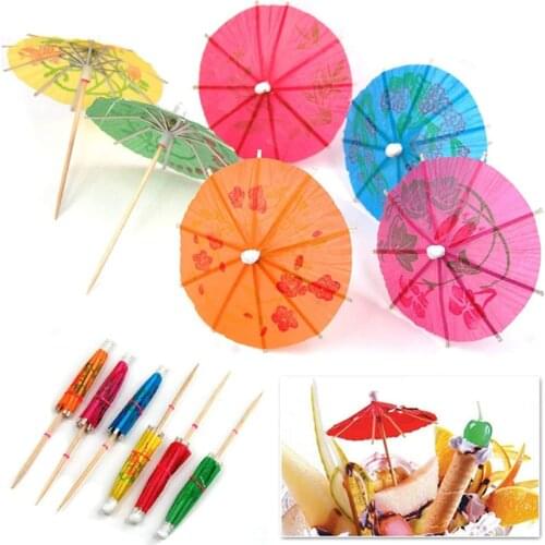 50 PCS Cocktail Umbrellas Beach Party Paper and Bamboo Stick Pick Umbrella Cocktail Drink and Food Decorations 6 Mixed Colours