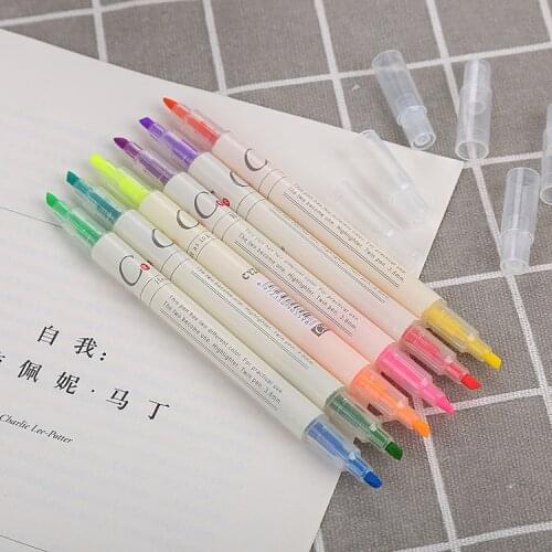 6pens 12colors Highlighter Mark Pens Candy Round Toe Oblique School Students Marker Pen