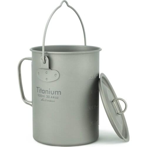 900ml Ultralight Titanium Water Cup Camping Hanging Cup Pot Backpacking Cooking Tableware