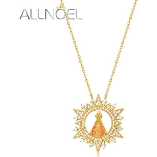 ALLNOEL Brass Necklace For Women Sun Design Wholesale Hollow Gold Plated Necklace Trendy Coppe Cubic Zirconia Goth Chain New