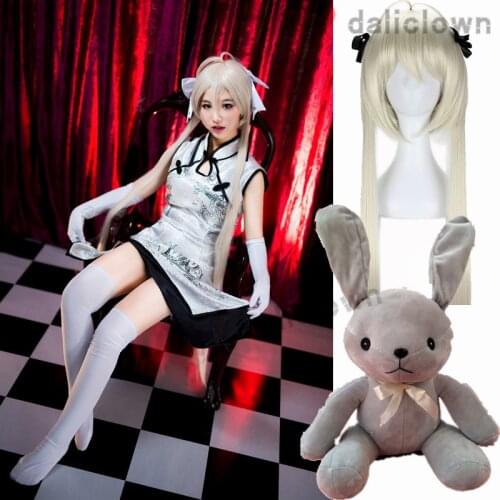 Anime Sora Kasugano Cosplay Cheongsam Yosuga No Sora Cosplay Clothing White Costume+Gloves + Socks + High Heels + Wig