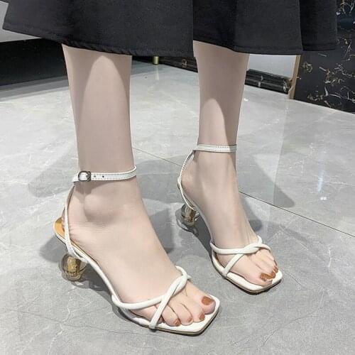 Fashion Shaped high-heeled sandals Summer white Square Toe Ladies Shoes Crystal Heel Slippers Women Luxury Sandals vc014