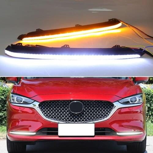DNO LED Daytime Running Headlamps For Mazda 6 2020 2021 Dynamic Daylights Yellow Turn Signal Car DRL Foglamp