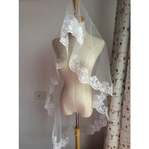 Mariage One Layer Lace Edge White Ivory Wedding Veil Bridal Veil Cheap Wedding Accessories Veu de Noiva 2022