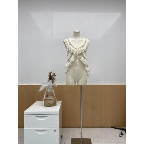 H80&S90 New Women Vintage Crochet Lurex Sleeveless Hollow Out Patchwork Shrug Handmade Knit Fashion Crop Tops Cardigan Blouse