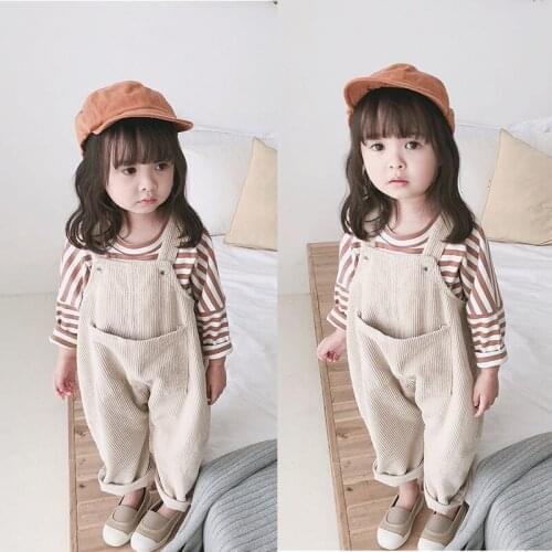 Korean Style New Fashion Kids Overalls Autumn Winter Corduroy Overall For Baby Girls Boys Kids Big Pocket Velvet Warm Jumpsuits