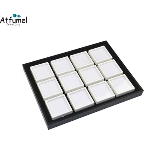 3/4/5/6cm Square Diamond Storage Box With Tray White Black Stone Gem Box Store Show Display Organizer Gemstone Box Tray Case