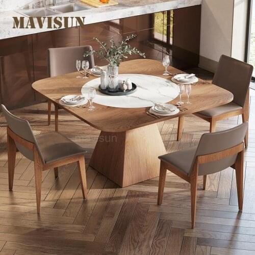 Solid Wood Square Dining Table With Built-In Turntable Household Practical Dining Room Hotel Table Concise Kitchen Furniture