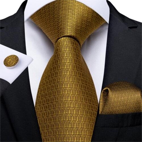 Fashion Men Tie Brown Solid Silk Wedding Tie For Men Hanky Cufflink Gift Tie Set DiBanGu Novelty Design Business MJ-7341