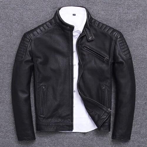 Motorcycle Genuine Leather Jacket Men Vintage Real Cow Leather Coat Spring Autumn Outerwear Veste Cuir Homme U-1806 KJ3212