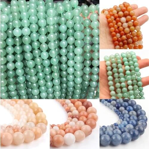 Natural Stone Beads 4-12mm Green Pink Aventurine Jades Round Loose Beads for Jewelry Making DIY Bracelet Matte Mineral Bead 15
