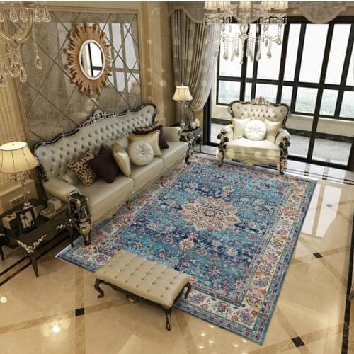 Non-Slip Large Area Rug Persian Carpet Blue Flower Mandala Print Carpet For Living Room Anti-slip Rug Chair Floor Mat Home Decor