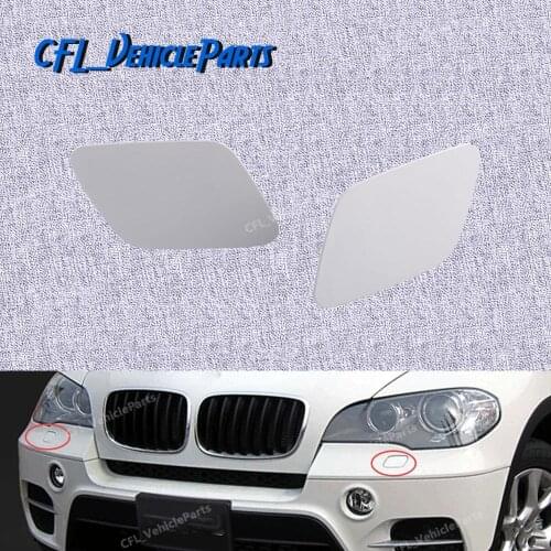 Pair Front Headlight Washer Nozzle Jet Left Right Cover Cap Unpainted 51657199141 51657199142 For BMW X5 E70 2007 2009 2011