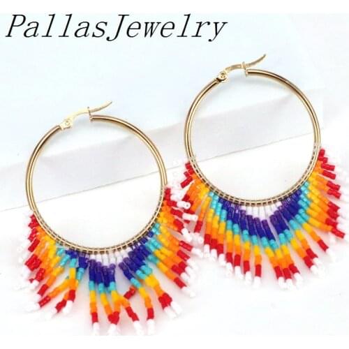 3Pairs Handmade Hoop Earring For Women Jewellery Rainbow Fringe Ear Ring 2021 Miyuki Seed Beads Jewelry Boho Ethnic Earrings