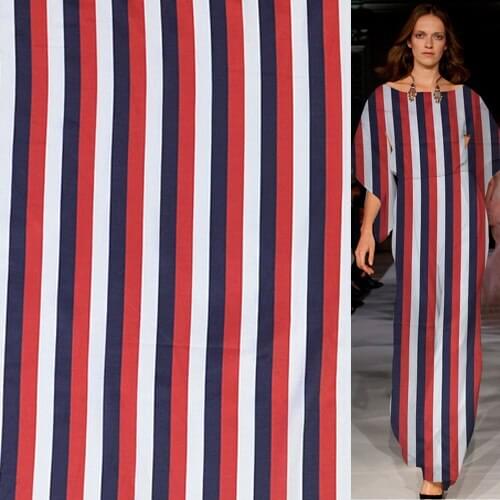 Silk cotton satin fabric geometric striped design white red and navy blue,SCT584