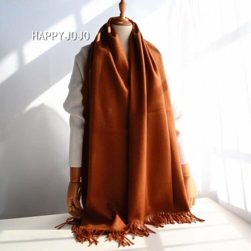 Wool shawl thick high quality classic solid color caramel long pashmina warm soft chic fashion casual scarf gift for women lady
