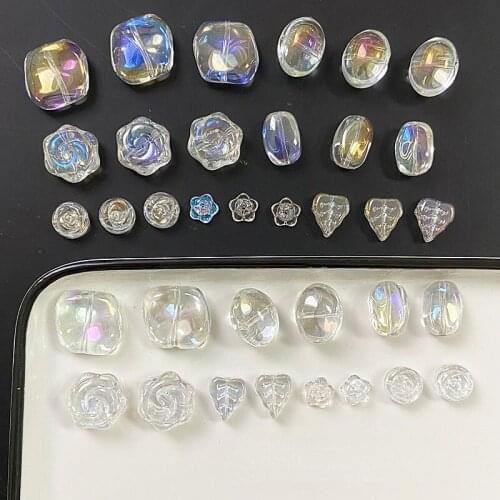 Symphony Transparent Oval Leaf Rose Irregular Square Glass Bead DIY Earrings Bracelet Headwear Material