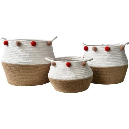 Woven Storage Baskets Cotton Rope Decorative Hamper for Diaper, Blankets, Magazine and Keys, Home Storage Container