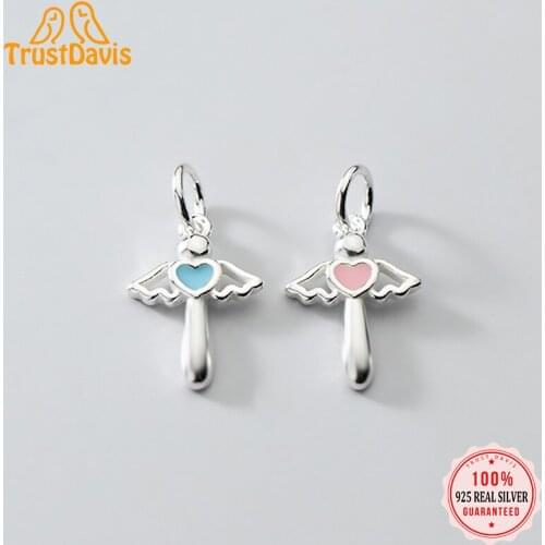 TrustDavis 2021 Real 925 Sterling Silver Angle Wing Heart Marking Bracelet Necklace Link Piece DIY Accessories Wholesale DZ43