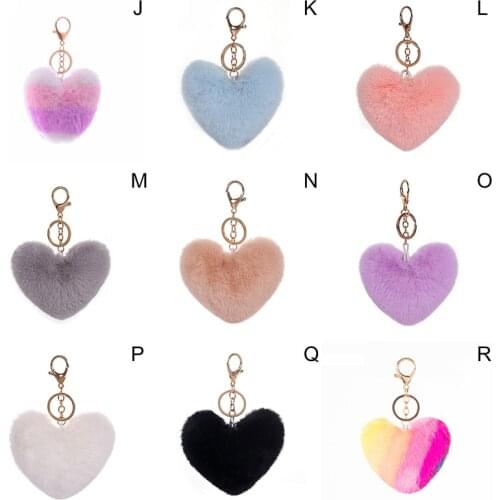 Heart Pompoms Keychain Rainbow Plush Balls Key Chains Decorative Pendant for Women Bag Accessories Keychains Car