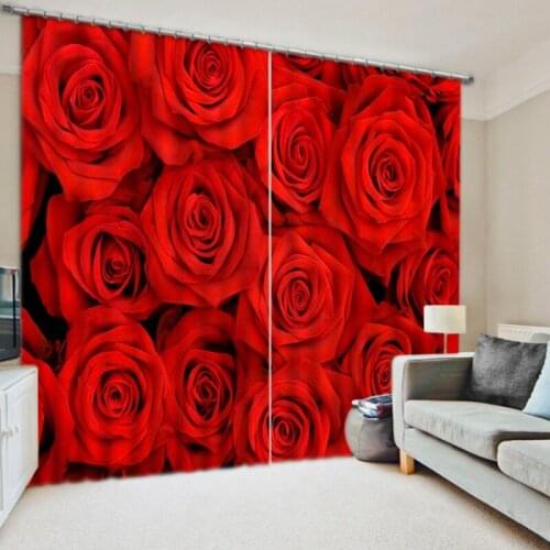 High-grade 3D Printing Curtains High Quality Lifelike Visual Enjoyment Curtains Various Red Rose Wedding Room Window Curtain