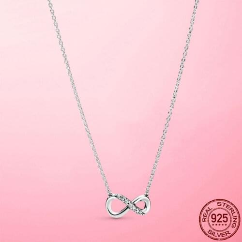 2021 New Korean Necklace 925 Sterling Silver Infinite Infinity Forever Necklace for Women CZ Birthday Gift Fashion Fine Jewelry
