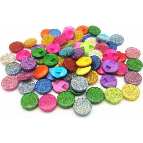 100pcs 13mm Mixed Glitter Sparkle Resin Buttons With BacK Hole For Craft Garments Sewing Accessories Scrapbooking