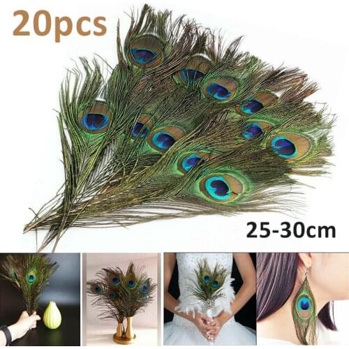 20pcs/set Beautiful Natural Peacock Feathers DIY Clothes Vase Decoration Wedding Party 25-30cm Peacock Tail Feathers
