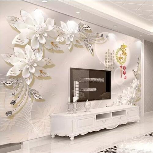 Beibehang papel de parede 3d Custom wallpaper home and rich white porcelain flower diamond jewelry background wall paper murals