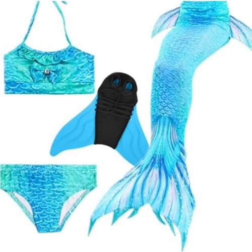 4PCS Child kids girl swimming mermaid tail monofin flipper swimsuit bikini set Costume cosplay Christmas gift new