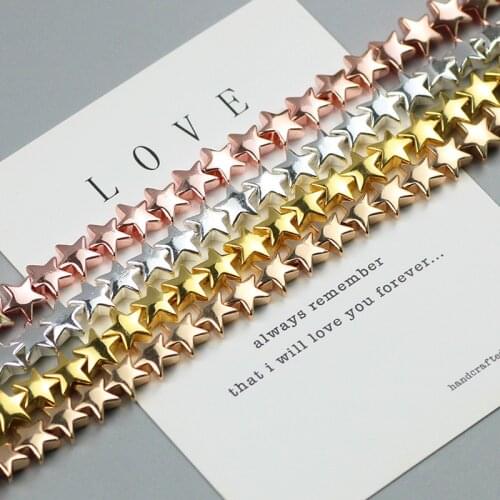 WLYeeS 8MM Plating Gold Star Hematite Beads Natural Stone Spacer loose beads for DIY Jewelry Making Necklace Bracelet Findings