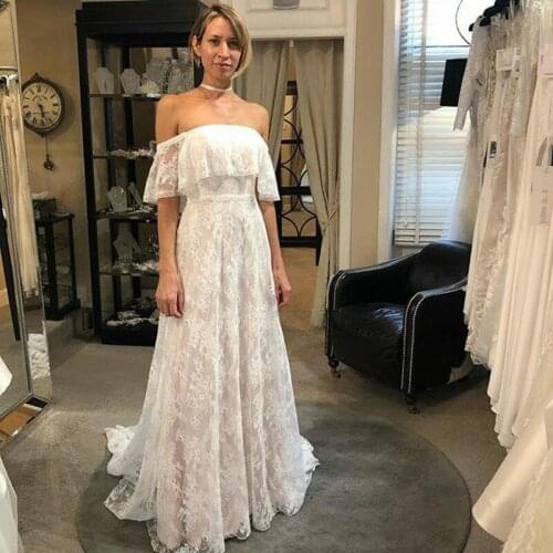 Bohemia A-Line Wedding Dress 2020 Strapless Backless Beach Scoop Romantic Lace Princess Bridal Gowns Vestido De Noiva