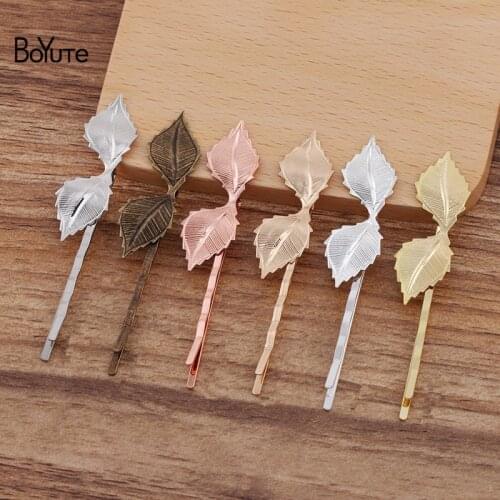 BoYuTe 40Pcs 9*43MM Leaf Hair Clip 6 Colors Plated Women Barrette Hair Jewelry