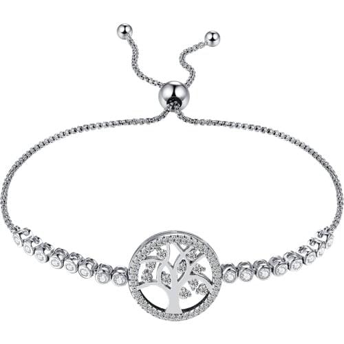 ZEMIOR 925 Sterling Silver Shiny Tree of Life Charms Bracelet For Women Adjustable Box Link Chain Bracelet Silver Jewelry Gift