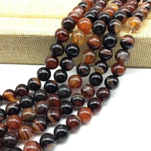 Natural Stone Beads Dark Brown Miracle Line Agates Round Smooth Spacer 6 MM 8MM 10 MM 12MM DIY Making Jewelry Supplies