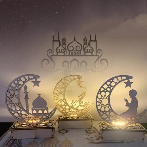 Wooden Muslim LED Night Light EID Mubarak Ramadan Decoration Night Lamp Bedroom Decor EID Kids Gifts Nightlight Decorative