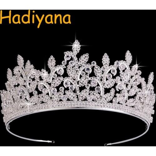 Hadiyana Brides Wedding Tiara Luxury Full CZ Stunning Zircon Princess Crown Coronet Birdes Hair Jewelry Accessories Party BC3659