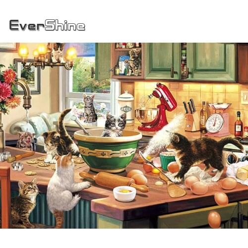 Evershine Diamond Painting Cat Cartoon Full Square Rhinestone Diamond Embroidery Animals Diamond Mosaic Cross Stitch Decoration