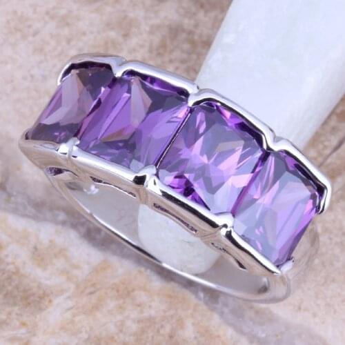 Glamorous Purple Cubic Zirconia Silver Plated Womens Ring Size 6 / 7 / 8 / 9 R1302