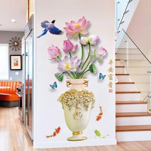 Chinese Style Exquisite Vase Wall Sticker 3D Flower Teenager Bedroom Bathroom Living Room Decoration Self Adhesive Wallpaper Art