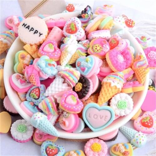 Julie Wang 20PCS Resin Cake Charms Random Mixed Cream Cake Artificial Food Pendant Jewelry Making Accessory Decor