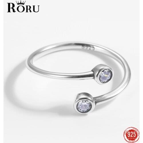 Sterling Silver 925 Oxidized Opening Ring White Zircon Geometric Starlight Rings for Women Stylish Simple Jewelry Fine Gift