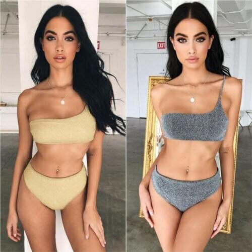 Summer Ladies Sexy Triangle Swimwear Bathing Suit Push Up Padded Bra Solid Color Bikini Set Swimsuit Women Bandage Beachwear