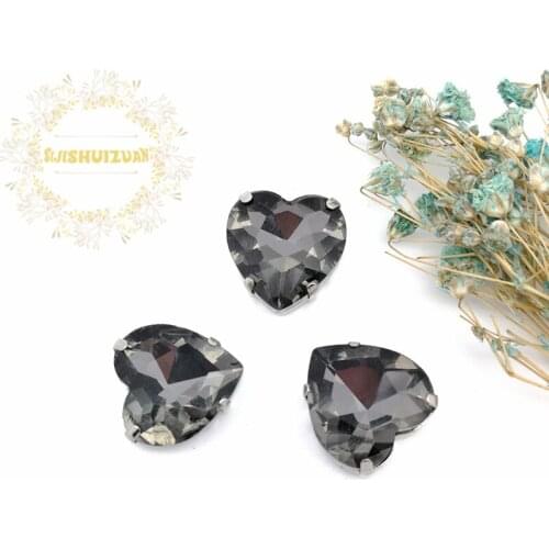 Best-selling! Gray heart shape Glass Crystal sew on rhinestones with four claw Diy Wedding dress and Shoes